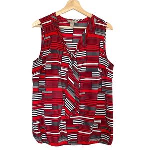 Banana Republic Sleeveless Blouse, Deep Orange Grey Black White, Women’s Size XL